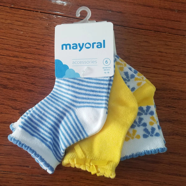 Mayoral 3 pack girls blue/yellow socks